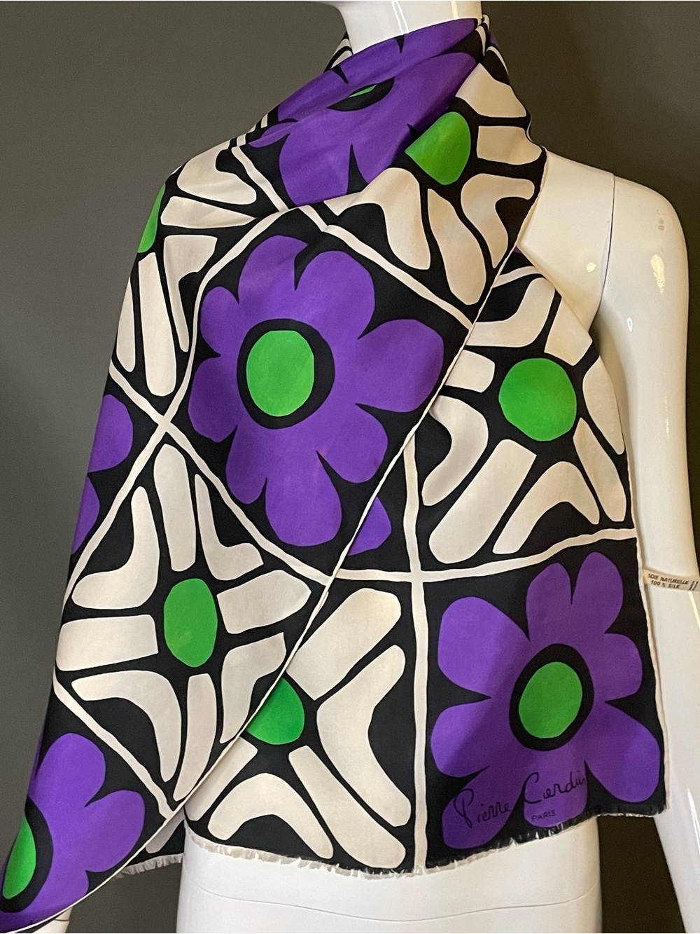 Vintage Pierre Cardin Silk Scarf Mod Florals Huge 15 x 60 Good Condition